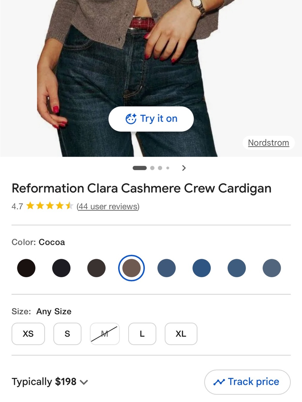 Reformation Clara Brown Crewneck Button-Front Cardigan - Picture 5 of 5